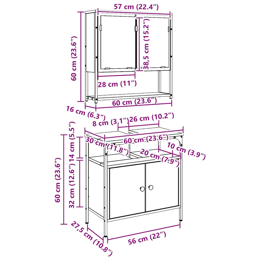 Bathroom Furniture Set With Storage 2 Pcs Brown 60 X 30 X 60 Cm