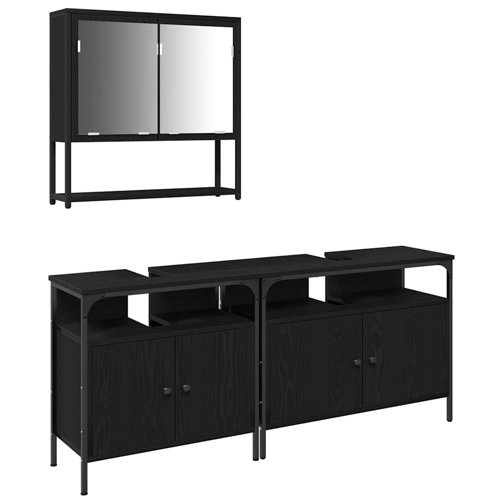 Bathroom Furniture Set With Storage 3 Pcs Black 80 X 30 X 60 Cm