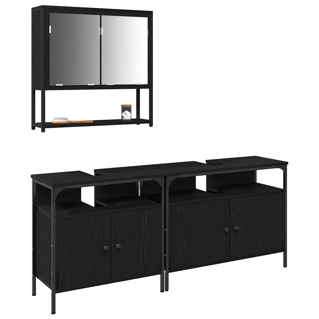 Bathroom Furniture Set With Storage 3 Pcs Black 80 X 30 X 60 Cm