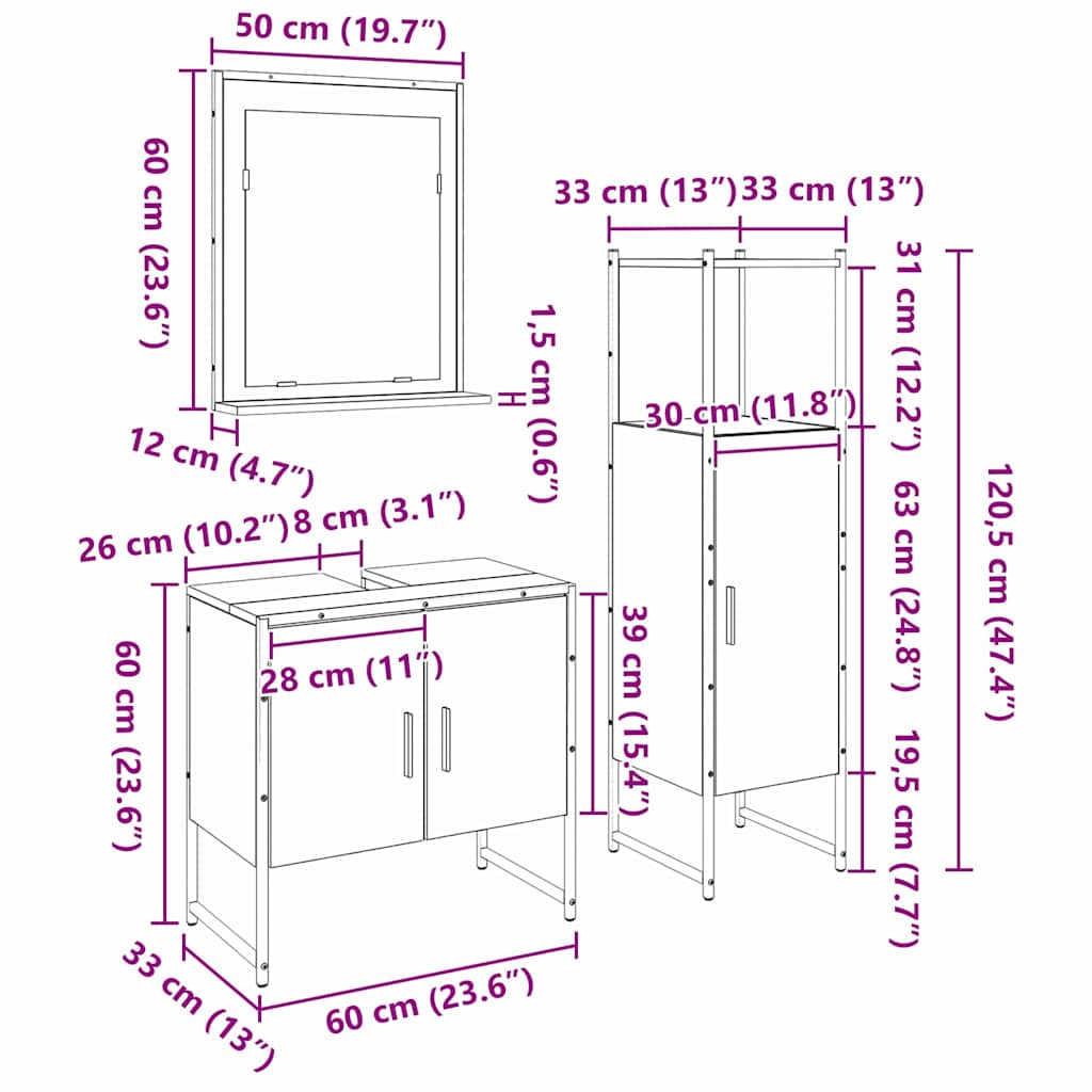 Bathroom Furniture Set With Door 3 Pcs Black 33 X 33 X 102.5 Cm