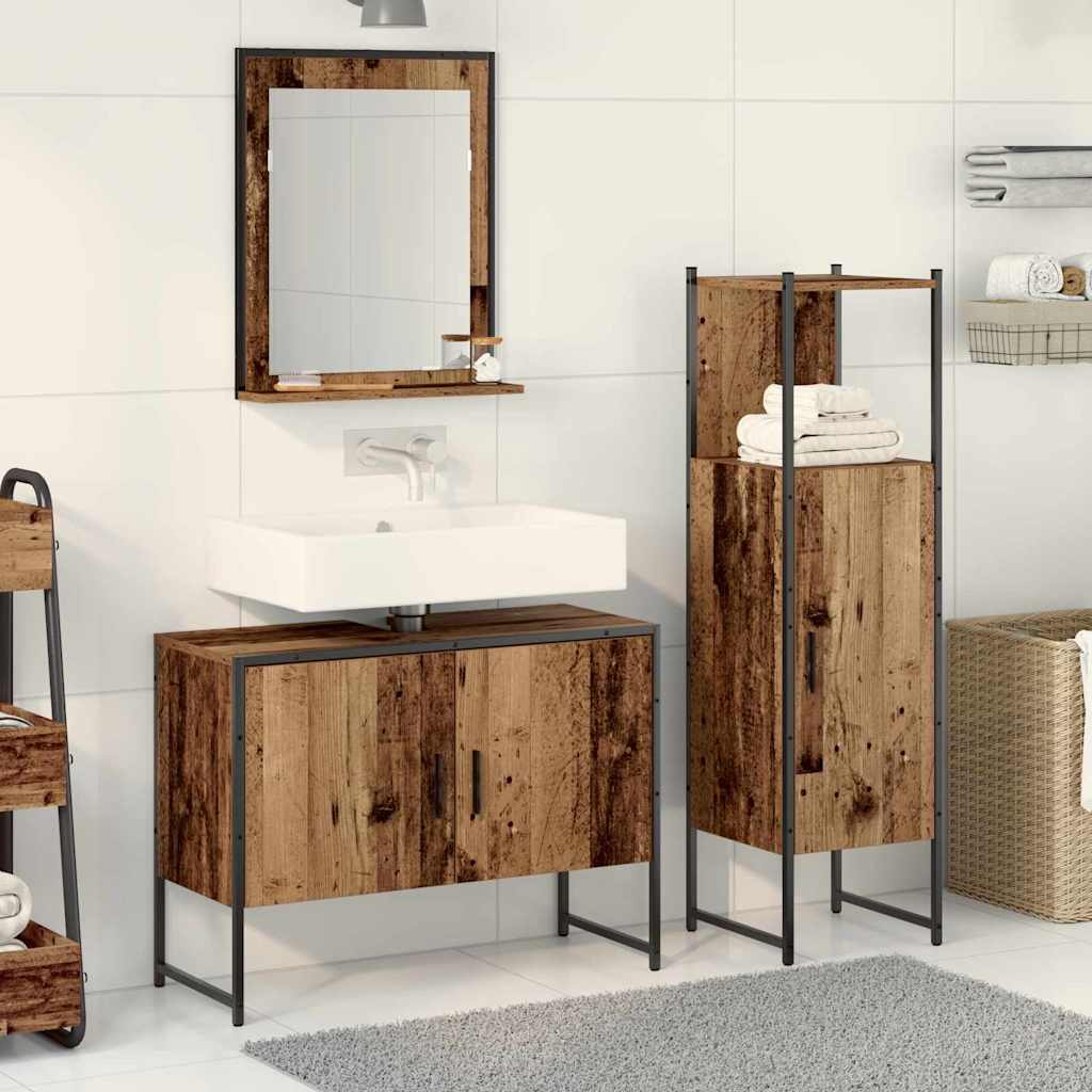 3 Piece Bathroom Cabinet Set Engineered Wood