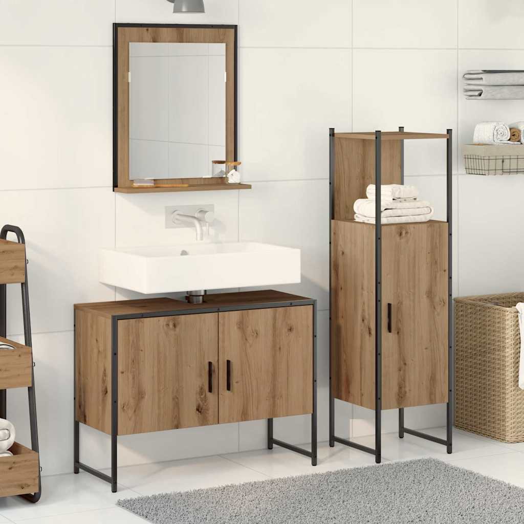3 Piece Bathroom Cabinet Set Engineered Wood