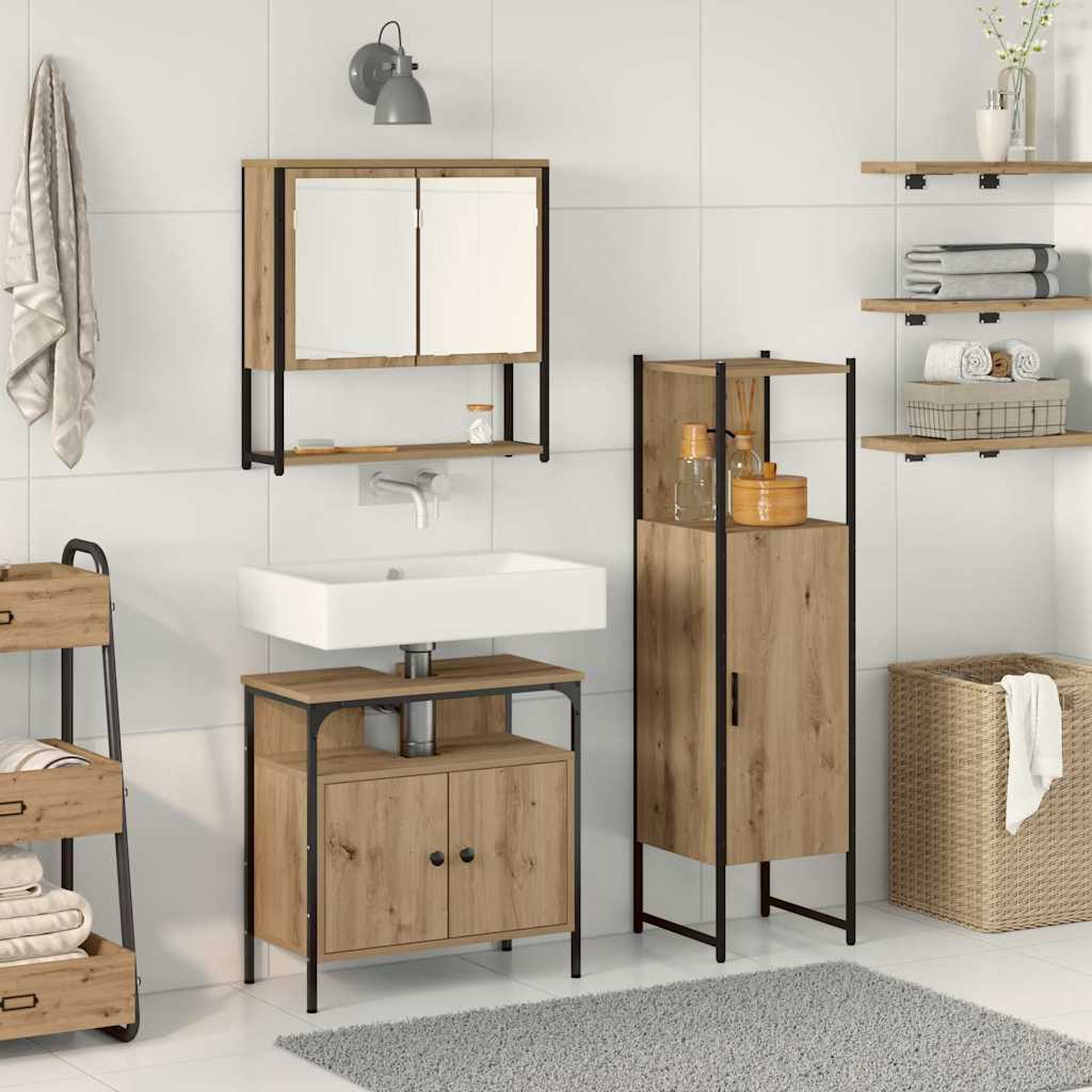 Bathroom Furniture Set With Door 3 Pcs Black 33 X 33 X 120.5 Cm
