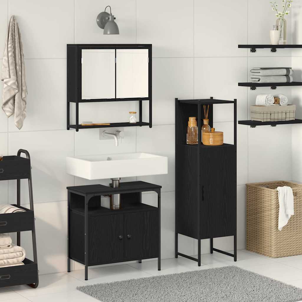 Bathroom Furniture Set With Door 3 Pcs Black 33 X 33 X 120.5 Cm