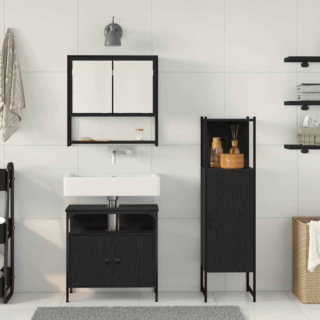 Bathroom Furniture Set With Door 3 Pcs Black 33 X 33 X 120.5 Cm