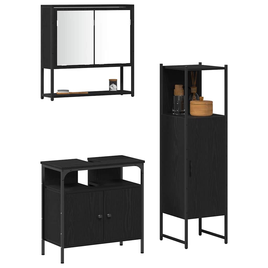 Bathroom Furniture Set With Door 3 Pcs Black 33 X 33 X 120.5 Cm