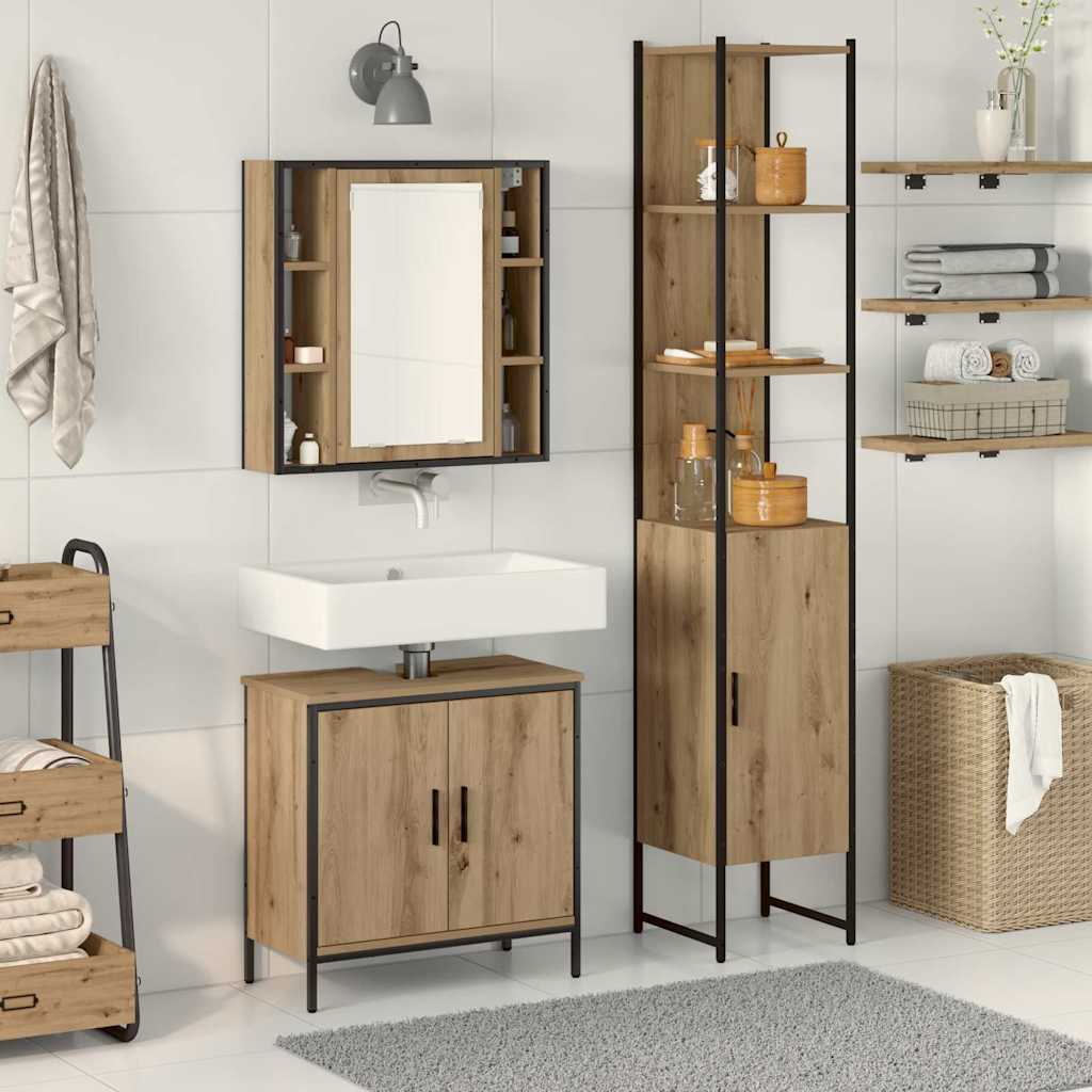 3 Piece Bathroom Cabinet Set Engineered Wood