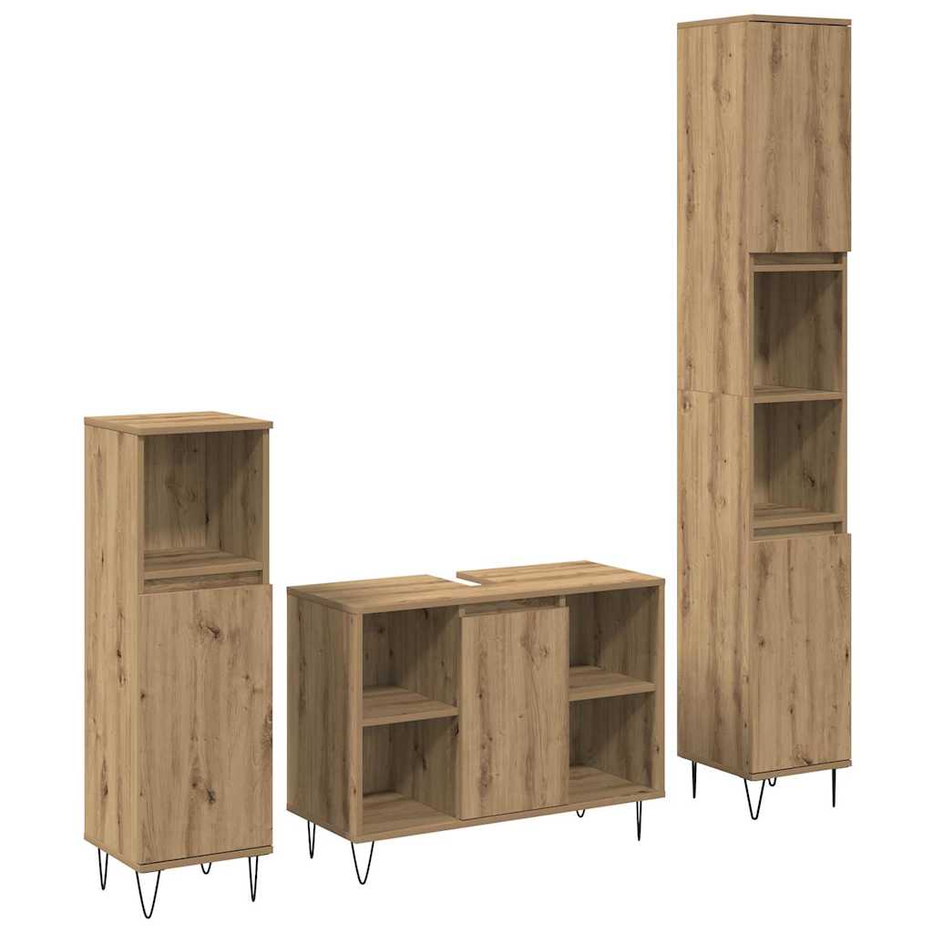 3 Piece Bathroom Furniture Set Engineered Wood