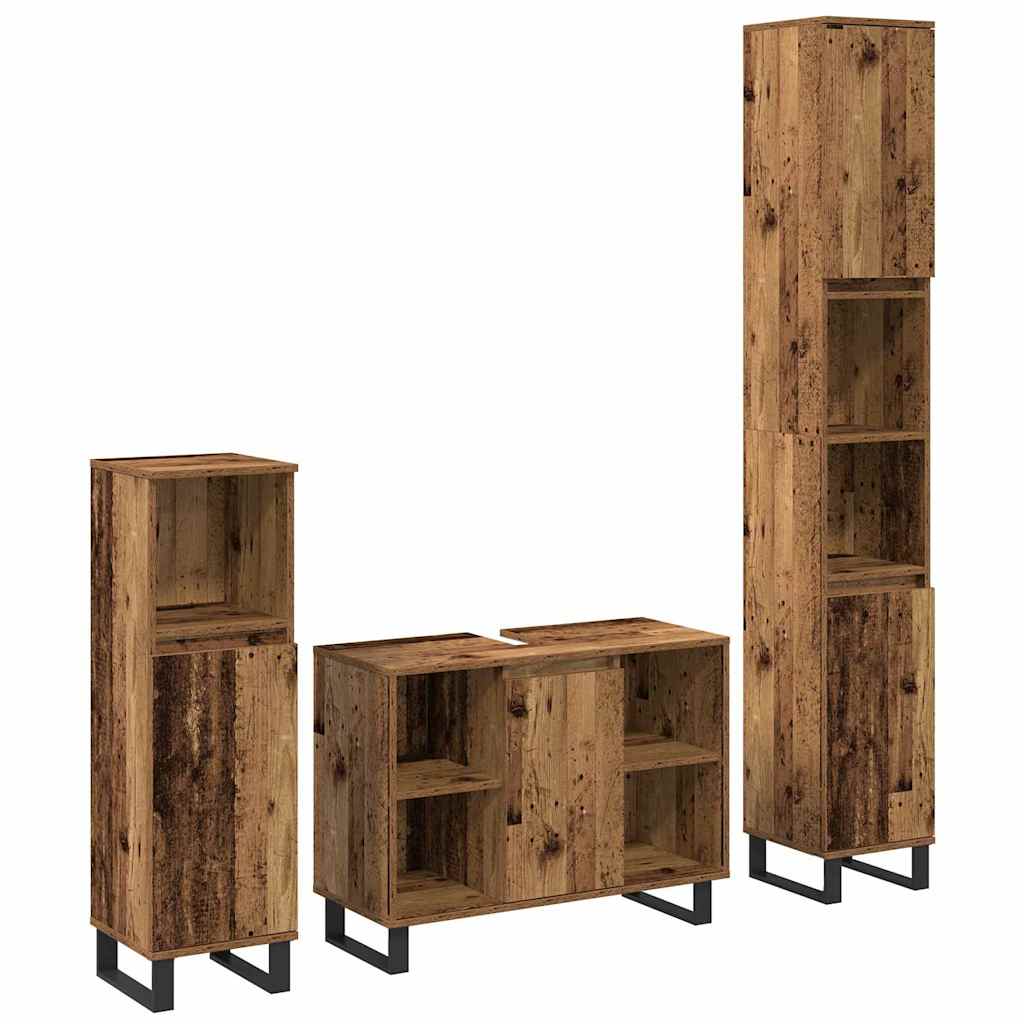 3 Piece Bathroom Furniture Set Engineered Wood