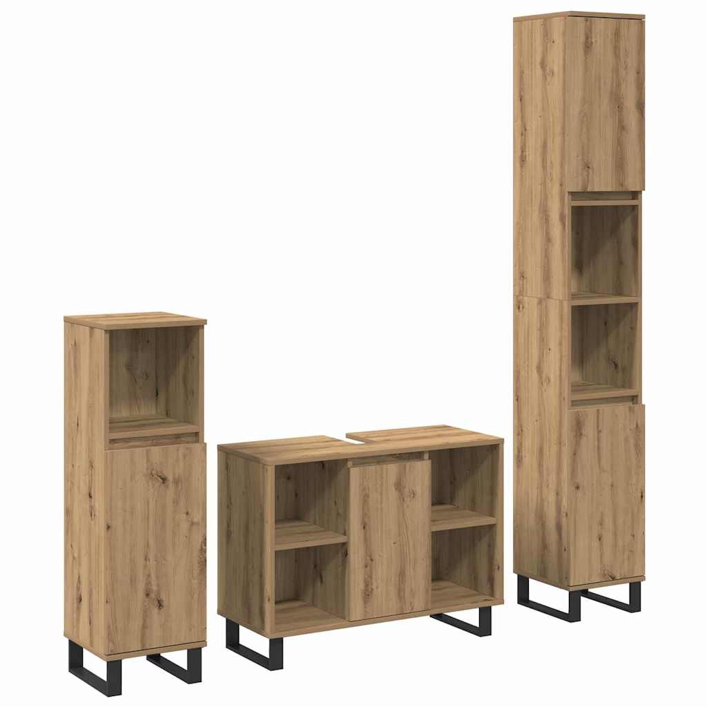 3 Piece Bathroom Furniture Set Engineered Wood
