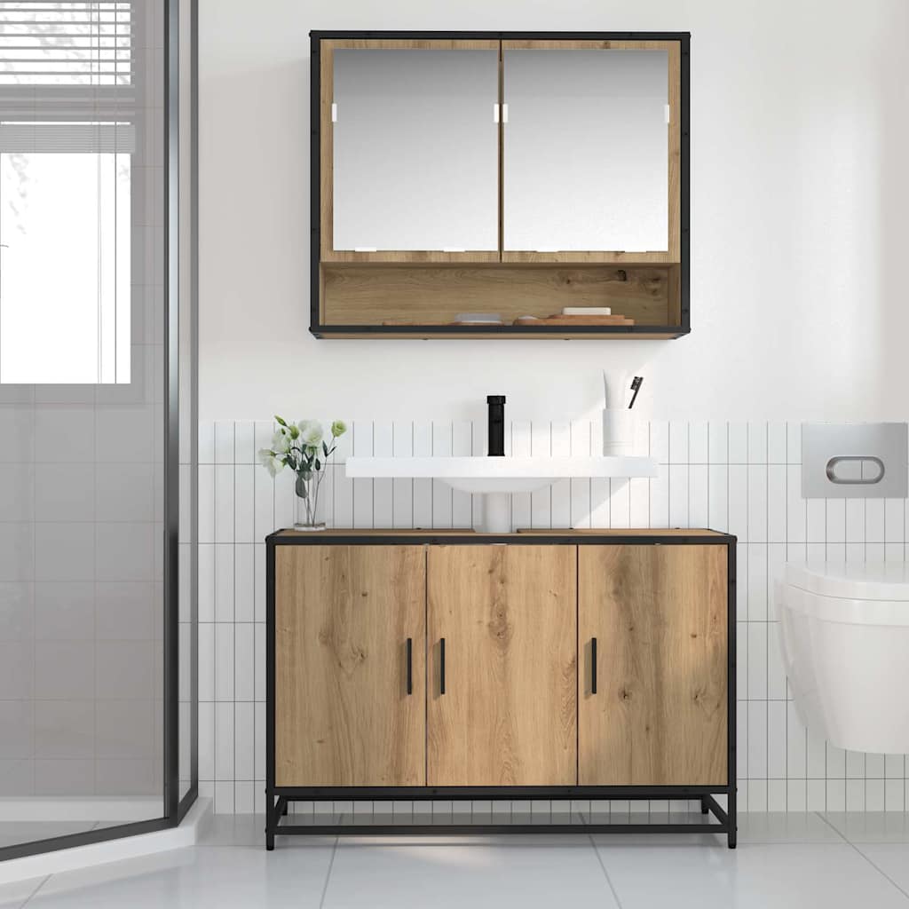 Bathroom Sink Cabinet With Shelf Artisan Oak 90 X 33 X 60 Cm