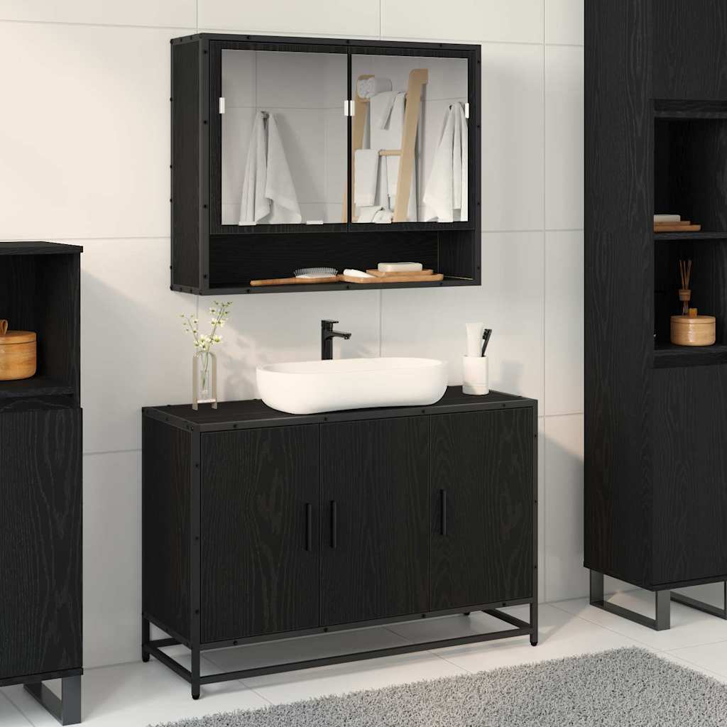 Bathroom Sink Cabinet Black Oak 90 X 33 X 60 Cm Engineered Wood