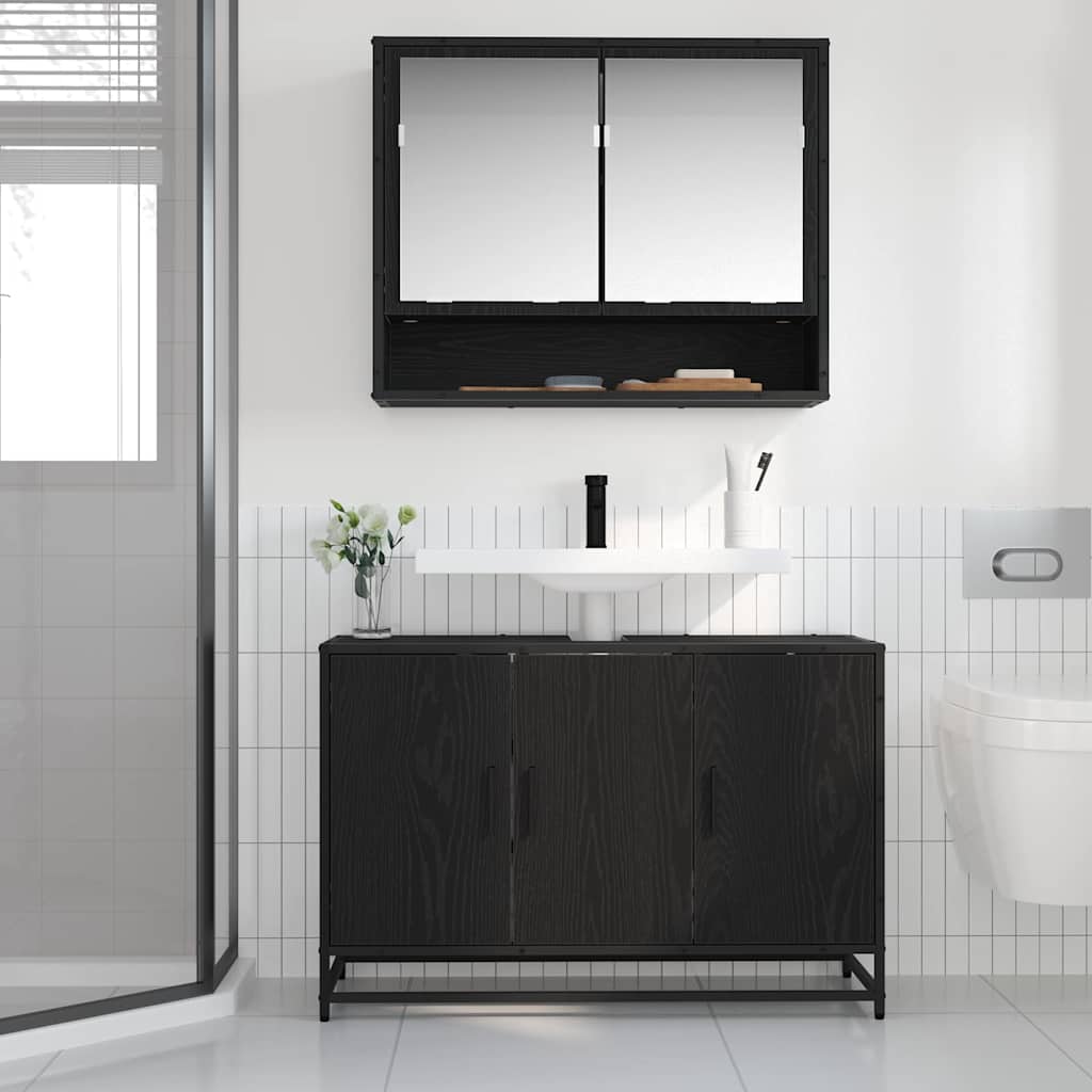 Bathroom Sink Cabinet Black Oak 90 X 33 X 60 Cm Engineered Wood