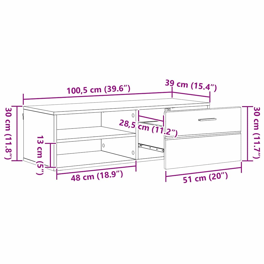 Tv Cabinet With Drawer 100.5 X 39 X 30 Cm Engineered Wood