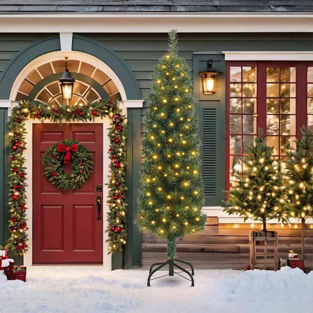 Slim Christmas Tree With Stand And Flocked Snow Pvc