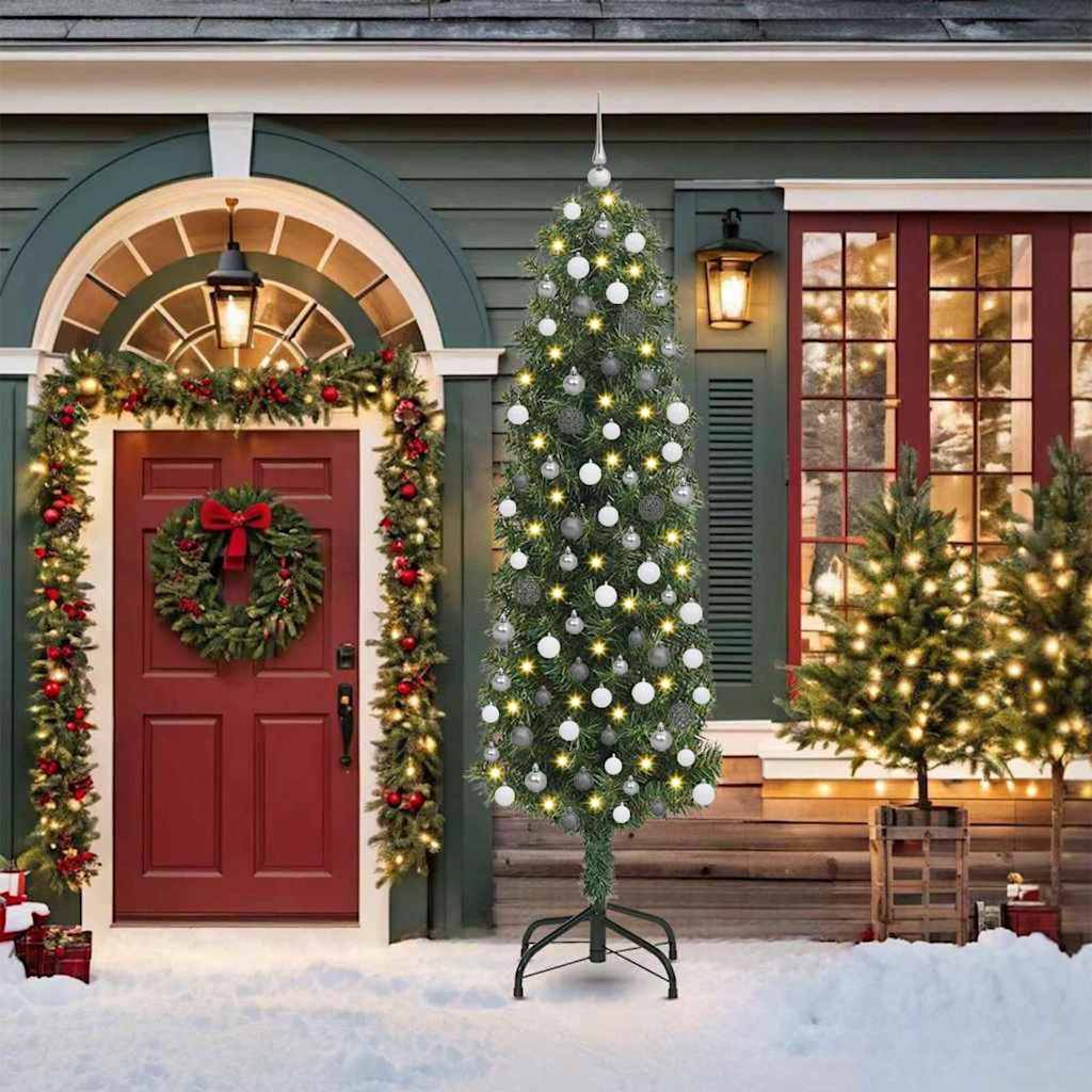 Slim Christmas Tree With Stand And Flocked Snow Pvc