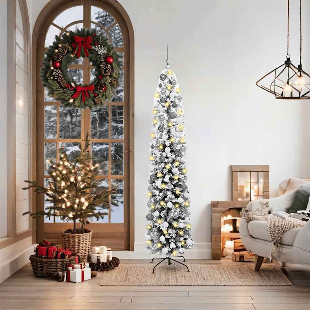Slim Christmas Tree With Stand And Flocked Snow Pvc