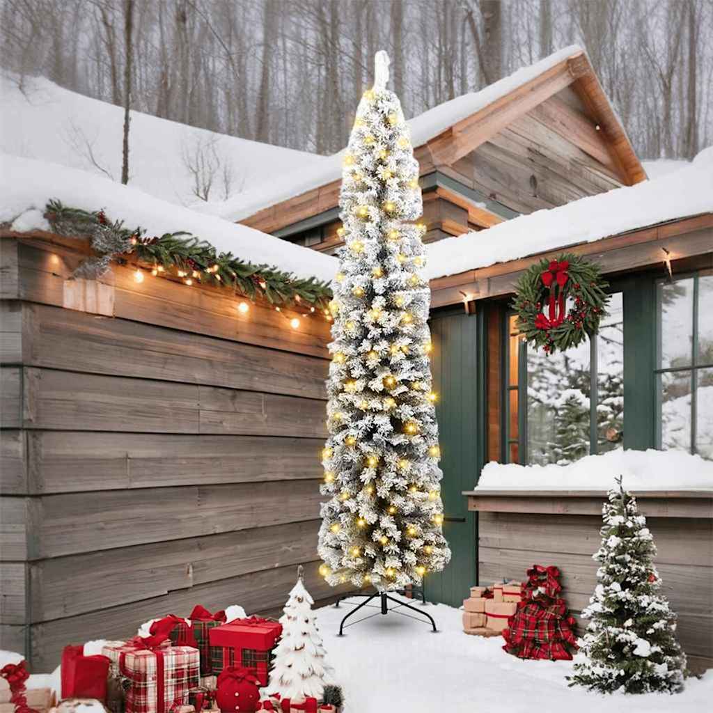 Slim Christmas Tree With Stand And Flocked Snow Pvc