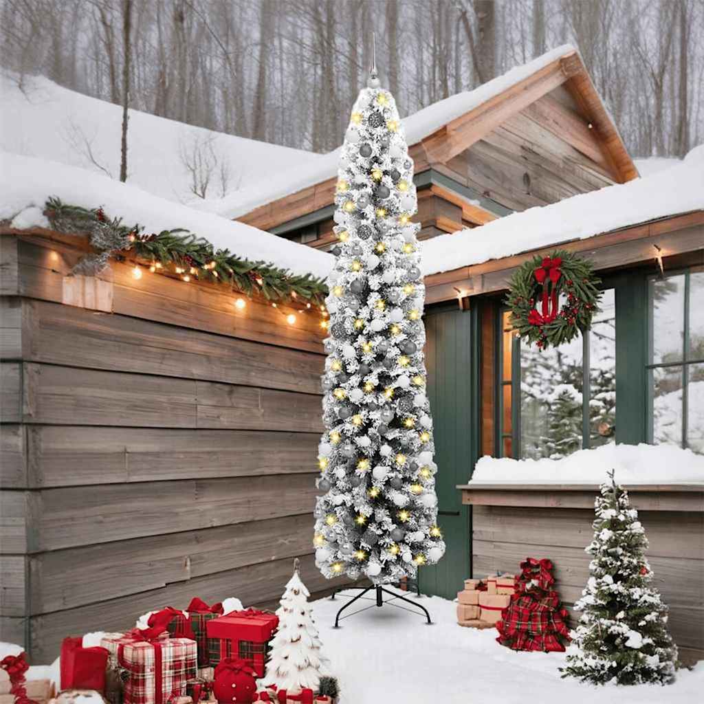 Slim Christmas Tree With Stand And Flocked Snow Pvc