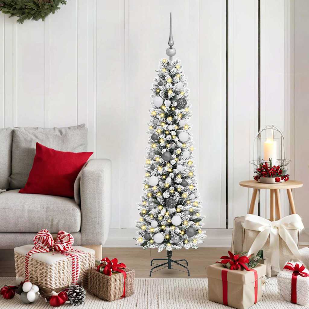 Artificial Slim Christmas Tree With Flocked Snow Pvc&Pe