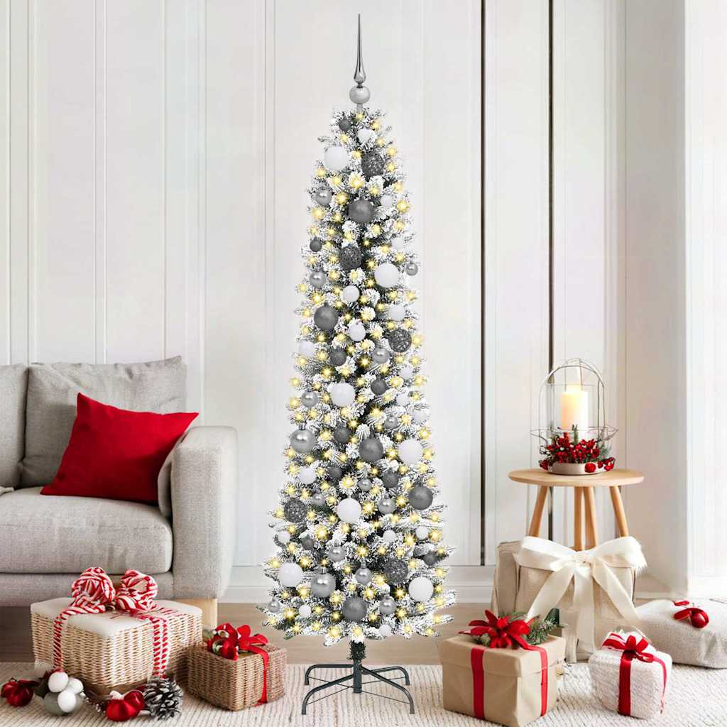 Artificial Slim Christmas Tree With Flocked Snow Pvc&Pe