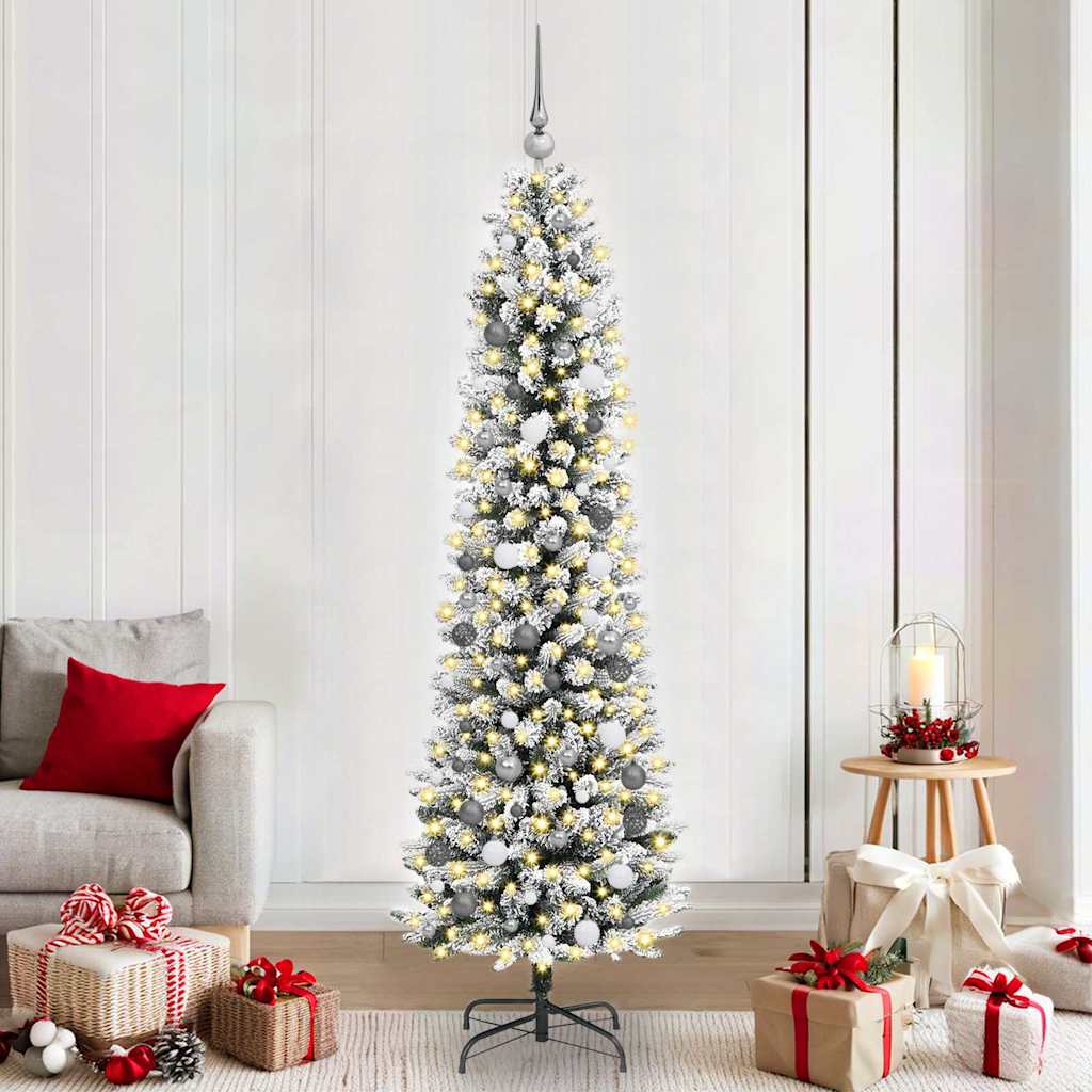 Artificial Slim Christmas Tree With Flocked Snow Pvc&Pe