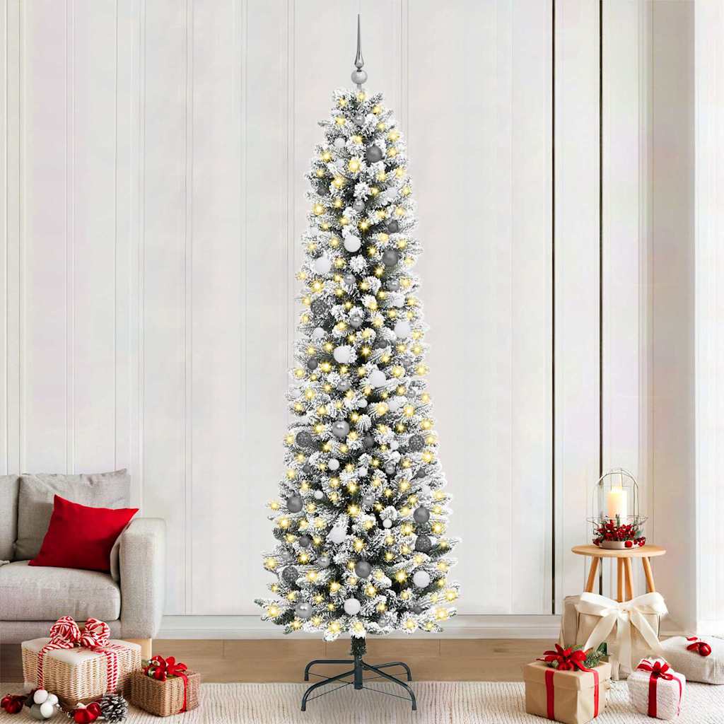 Artificial Slim Christmas Tree With Flocked Snow Pvc&Pe