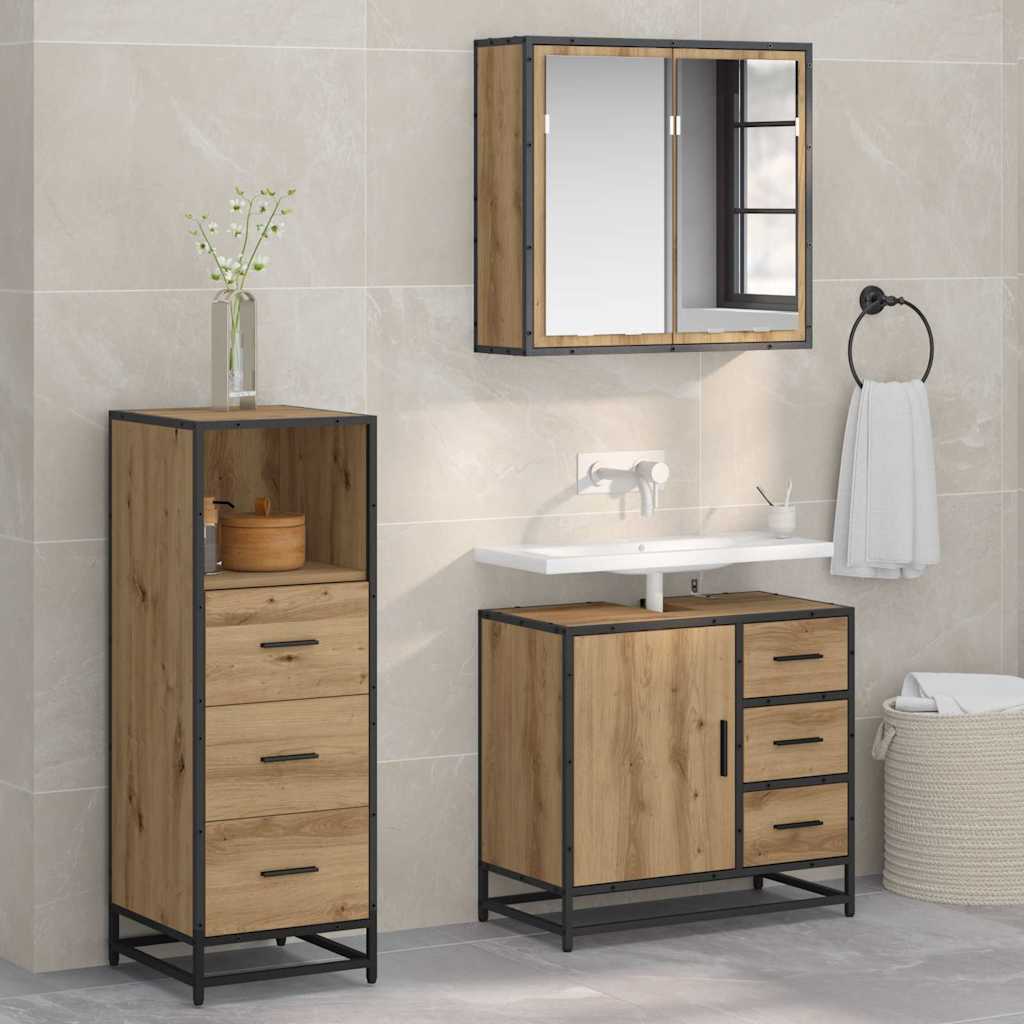 3 Piece Bathroom Furniture Set Engineered Wood
