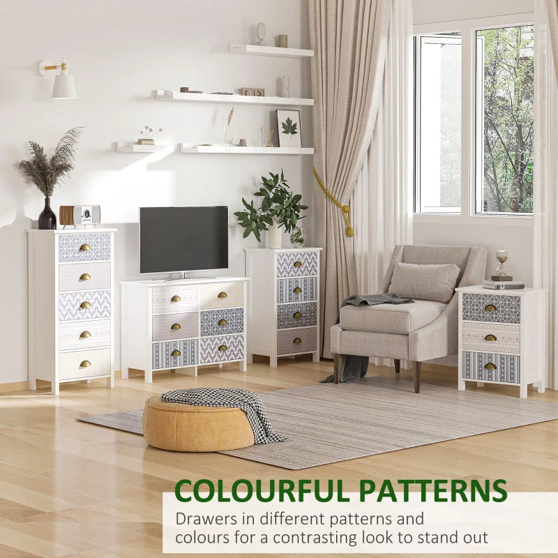 HOMCOM Chest of Drawers, 6 Drawer Dresser w/ Antique Metal Handles and Multi-Coloured Patterns, Storage Drawer Unit for Bedroom