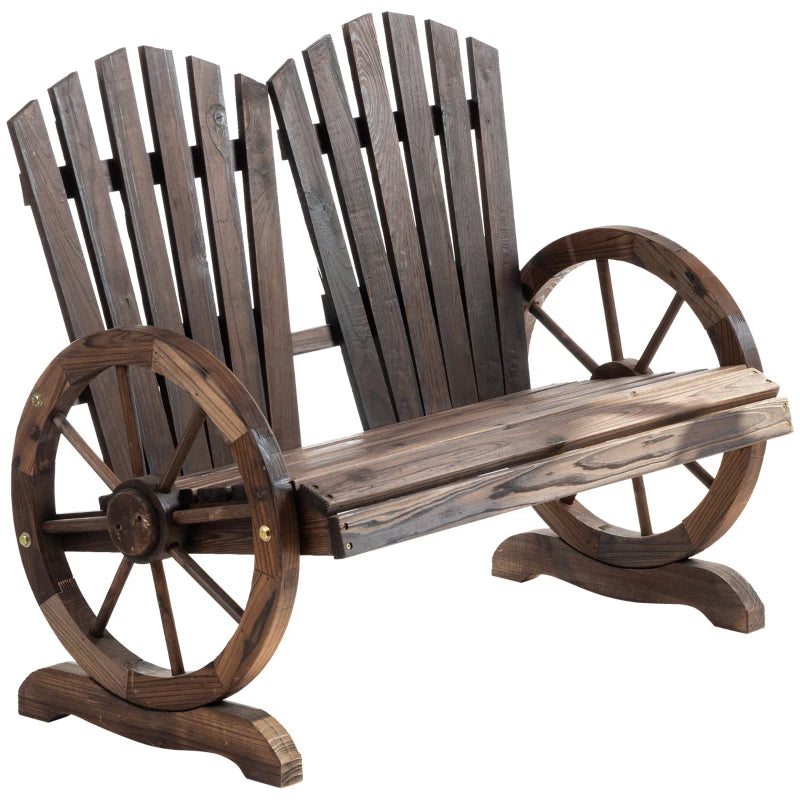 Outsunny Fir Logs Love Seats with Wheel-Shaped Armrests, Large Load-Bearing Chair, Natural Wood Grain