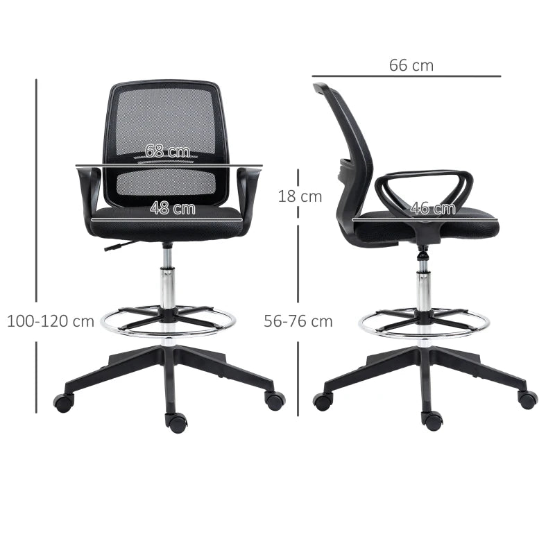 Vinsetto Drafting Chairs, Mesh Tall Office Chair with Adjustable Height, Foot Ring, Swivel Wheels