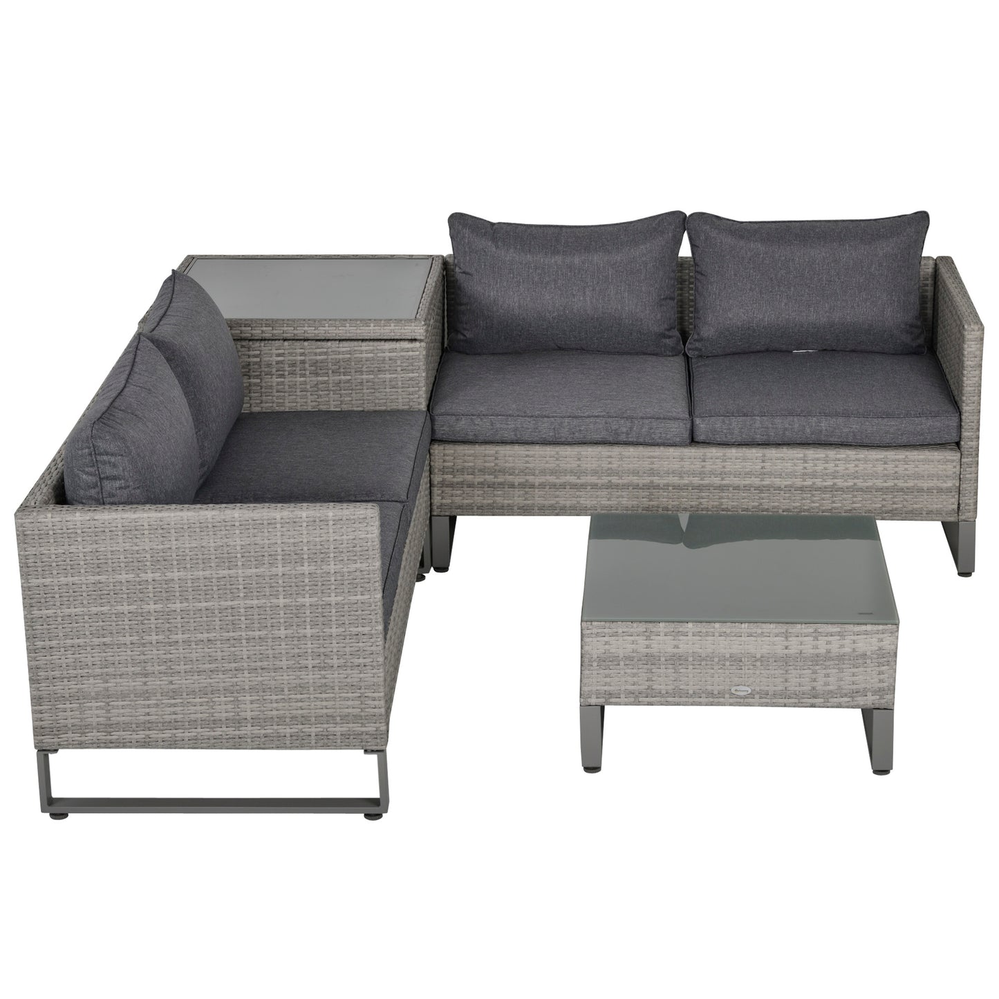 Outsunny 4 PCs Rattan Wicker Sofa Set Outdoor Conservatory Furniture w/ Side Storage Box