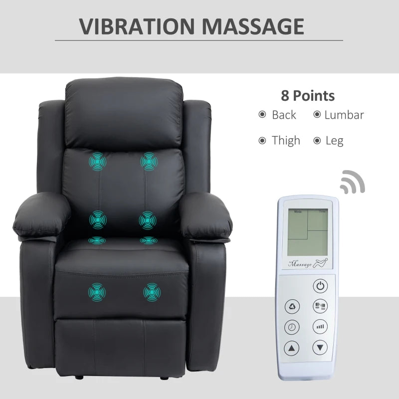 HOMCOM Electric Armchair for Elderly, Leather, w/ Remote Control, Footstool, Black