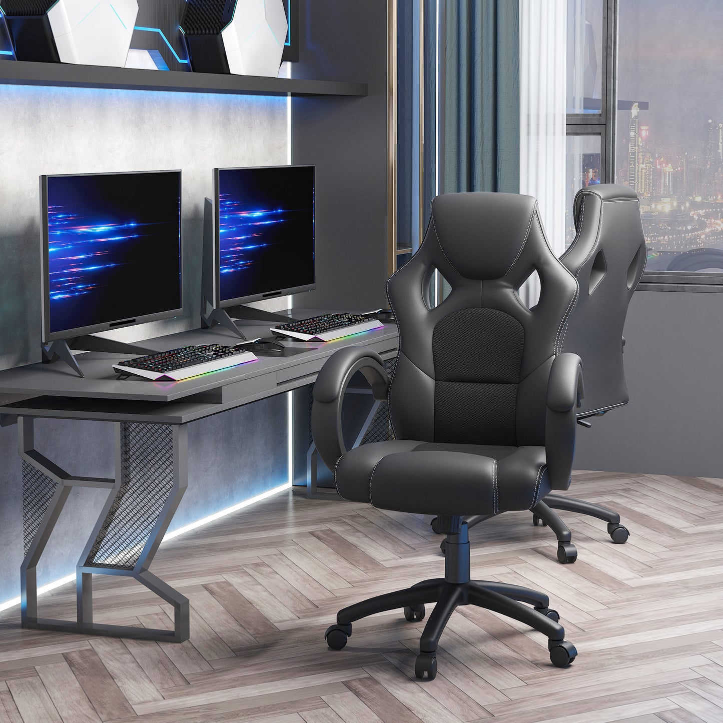 Vinsetto High-Back Gaming Chair with 360-degree Swivel & Wheels, Faux Leather Computer Racing Gamer Desk Chair for Home Office, Black