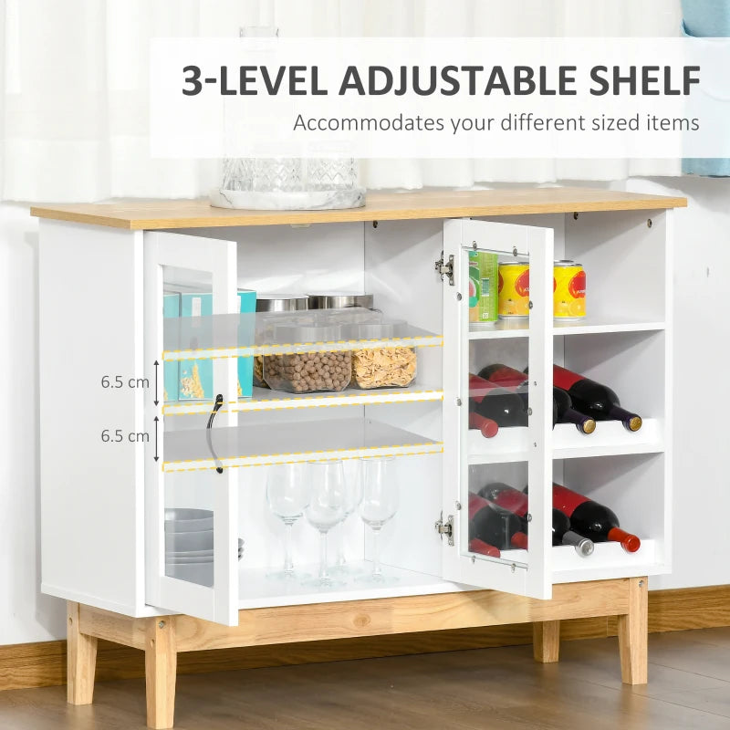 HOMCOM 8 Bottles Wine Cabinet with Tabletop, Storage Cabinet Sideboard with Wine Holder, 2 Glass Door Display Cupboard, Soft Close, Adjustable Shelf, White
