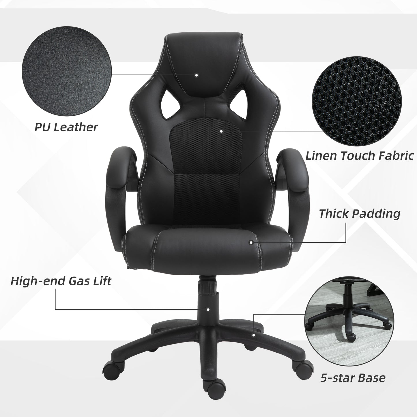 Vinsetto High-Back Gaming Chair with 360-degree Swivel & Wheels, Faux Leather Computer Racing Gamer Desk Chair for Home Office, Black