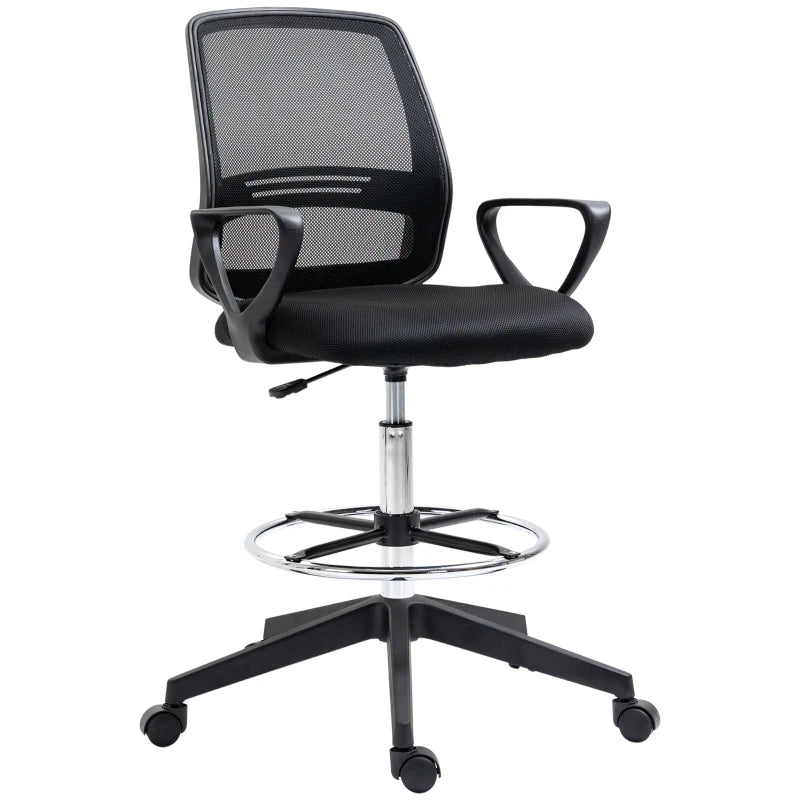 Vinsetto Drafting Chairs, Mesh Tall Office Chair with Adjustable Height, Foot Ring, Swivel Wheels