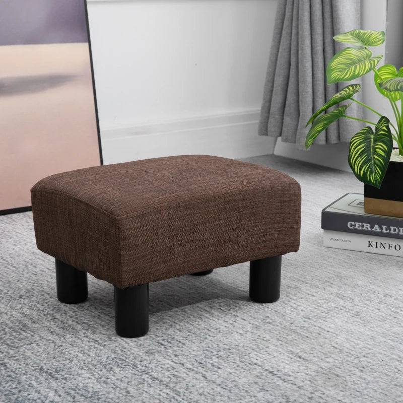 HOMCOM Linen Fabric Footstool Ottoman Cube w/ 4 Plastic Legs Dark Brown