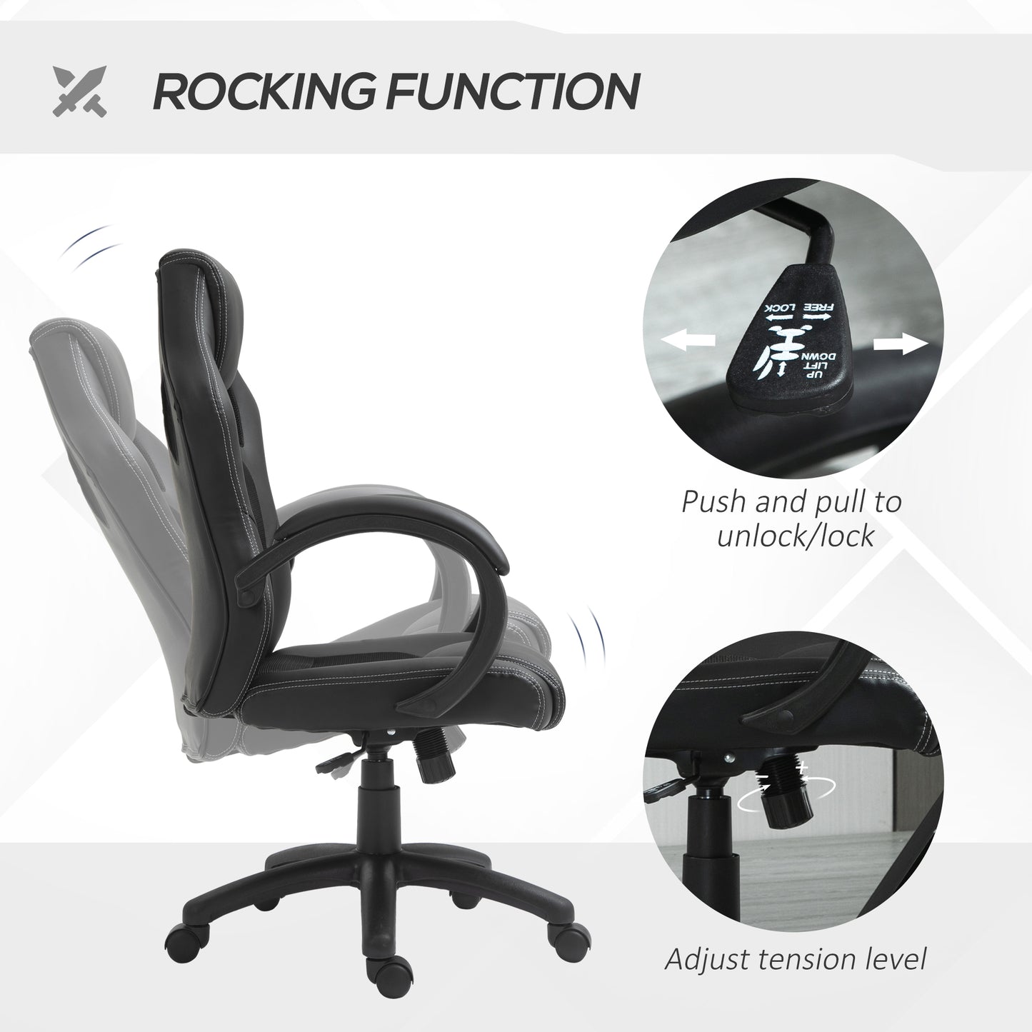 Vinsetto High-Back Gaming Chair with 360-degree Swivel & Wheels, Faux Leather Computer Racing Gamer Desk Chair for Home Office, Black