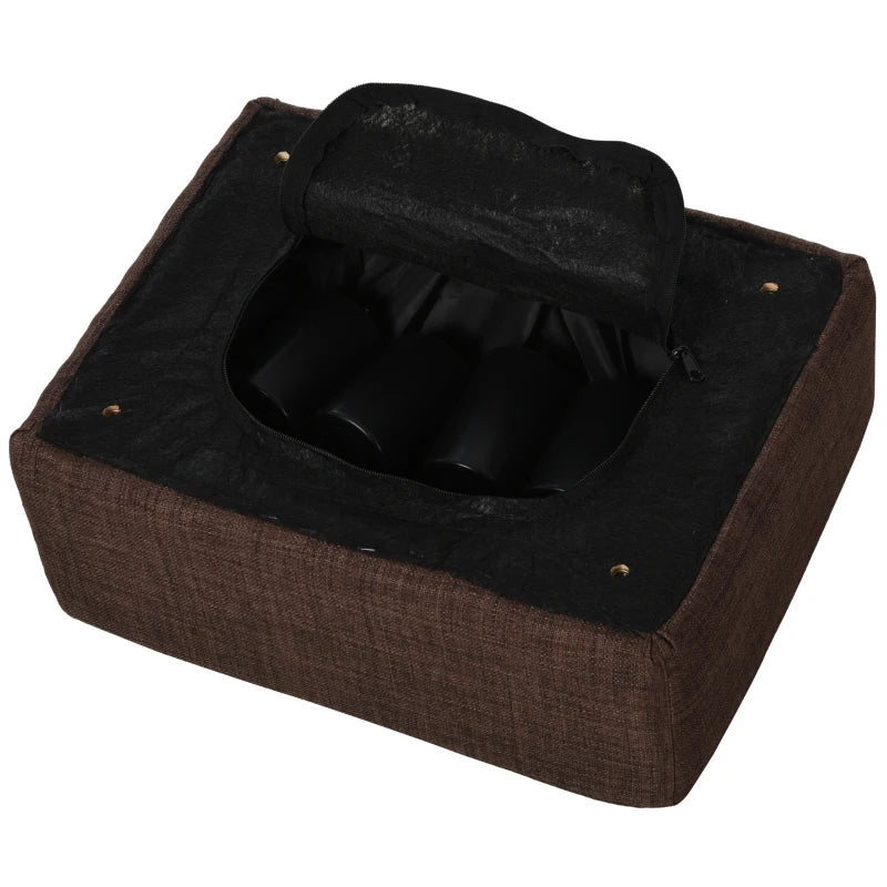 HOMCOM Linen Fabric Footstool Ottoman Cube w/ 4 Plastic Legs Dark Brown