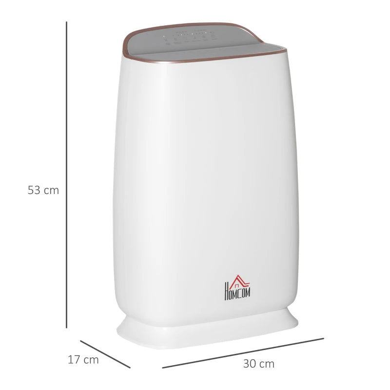 HOMCOM Quiet Air Purifiers for Bedroom with 3-Stage Carbon HEPA Filtration System, Air Monitor, Timer, Air Cleaner with 4 Speeds, Remove Smoke Dust Pollen Odours