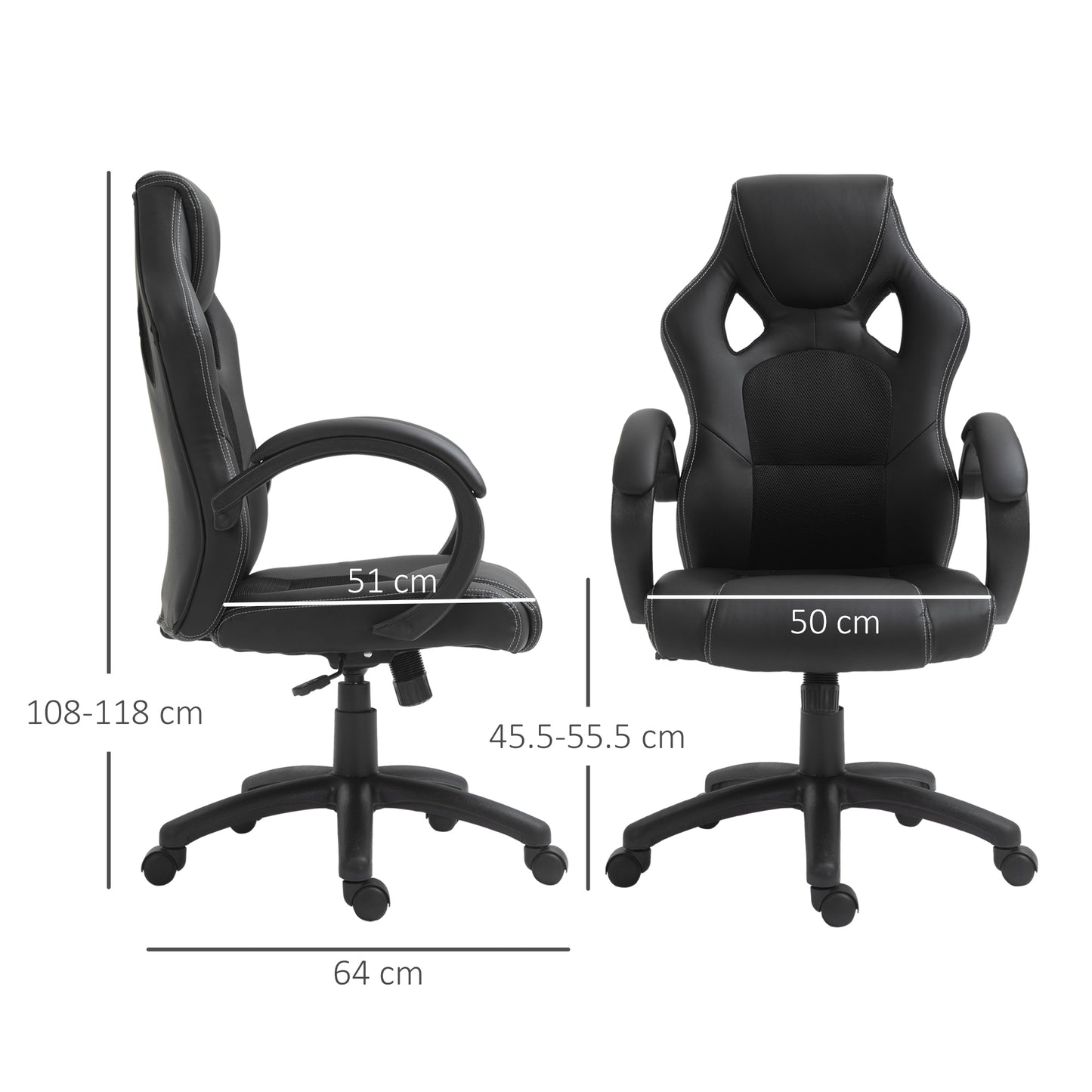 Vinsetto High-Back Gaming Chair with 360-degree Swivel & Wheels, Faux Leather Computer Racing Gamer Desk Chair for Home Office, Black