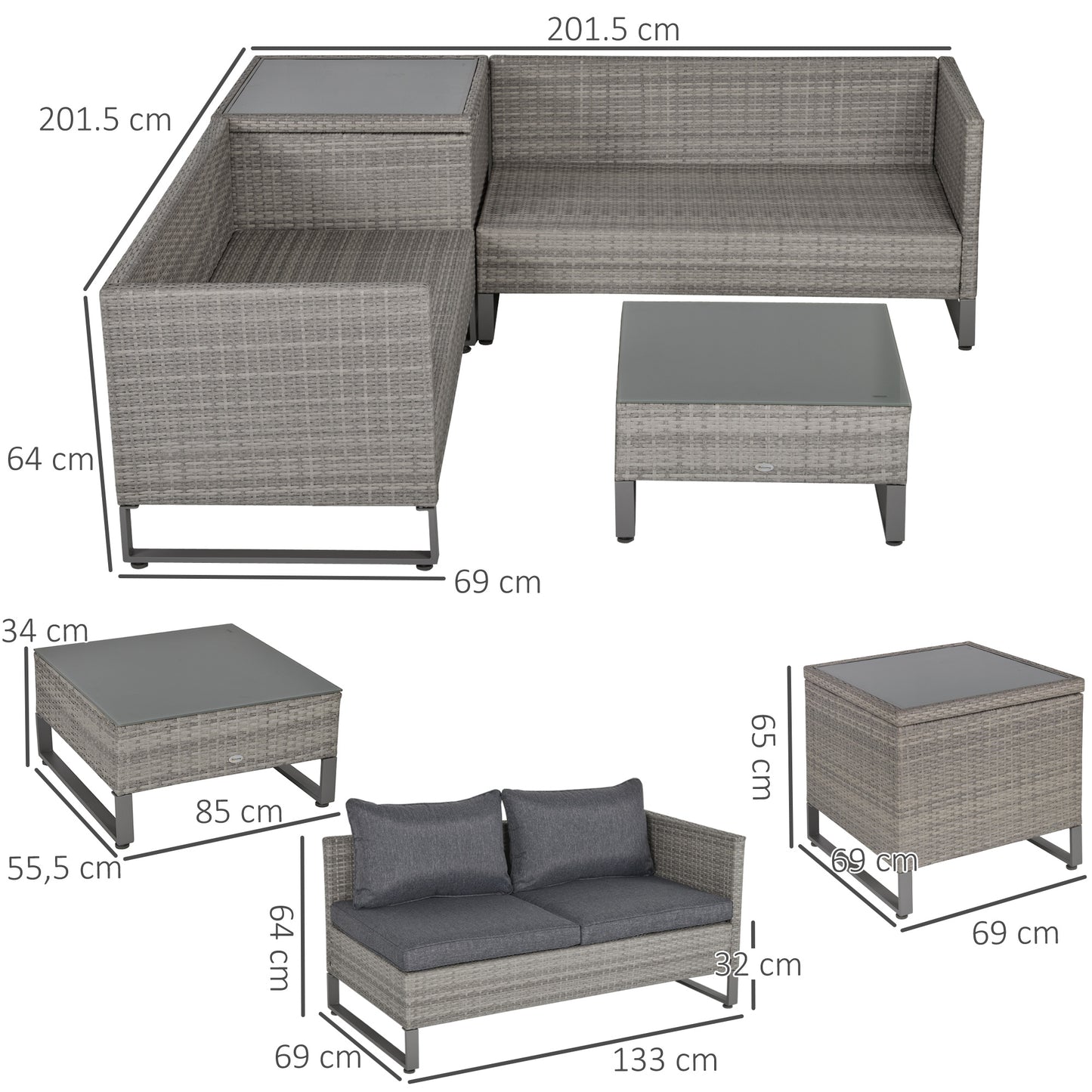 Outsunny 4 PCs Rattan Wicker Sofa Set Outdoor Conservatory Furniture w/ Side Storage Box