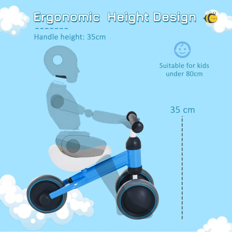 HOMCOM Baby Toddler Balance Bike Ride On Walker 3 Wheel Push Bike Kids First Bike for 1-2 Years Blue