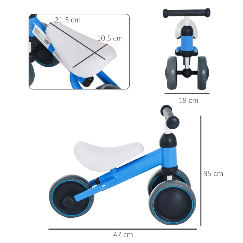 HOMCOM Baby Toddler Balance Bike Ride On Walker 3 Wheel Push Bike Kids First Bike for 1-2 Years Blue