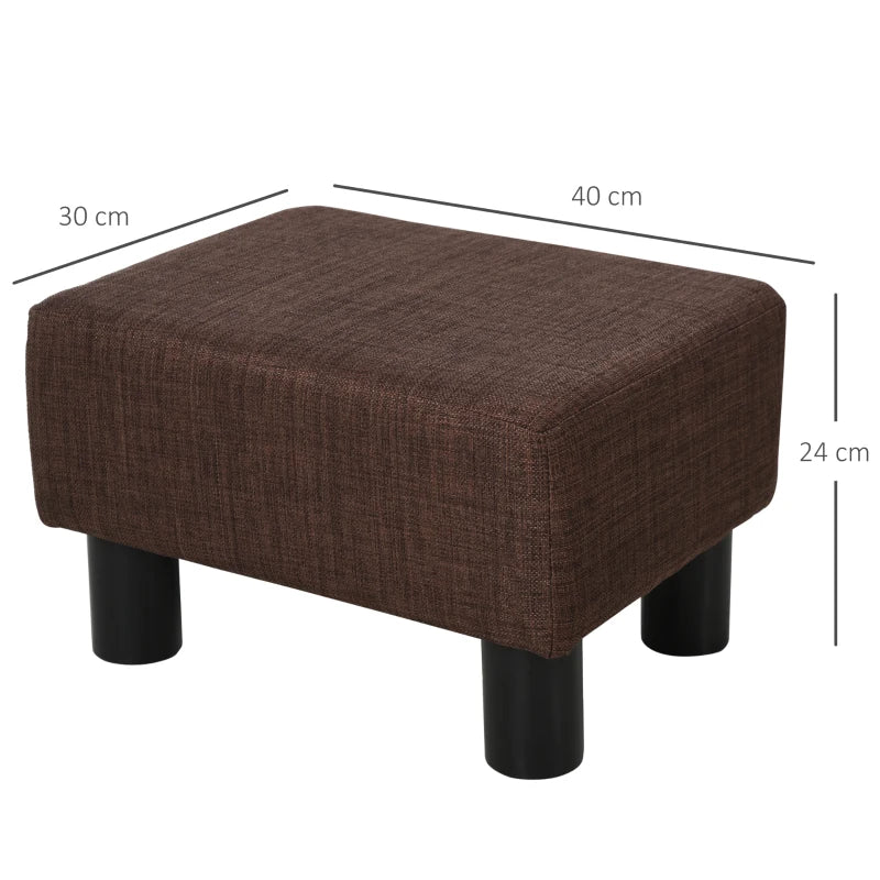 HOMCOM Linen Fabric Footstool Ottoman Cube w/ 4 Plastic Legs Dark Brown