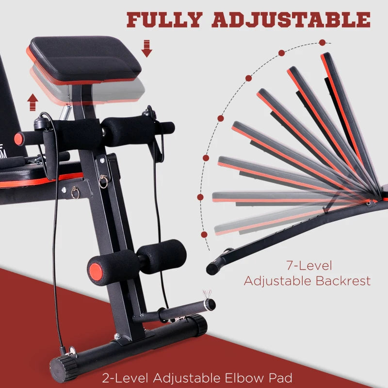 HOMCOM Foldable Exercise Bench 6 Levels Adjustment - Black/Red