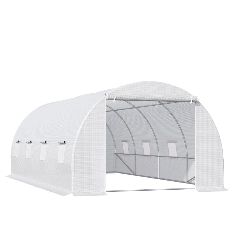 Outsunny 6 x 3 x 2 m Polytunnel Greenhouse, Walk-in Polytunnel Tent with Metal Frame, Zippered Door, and 8 Windows for Garden and Backyard, White