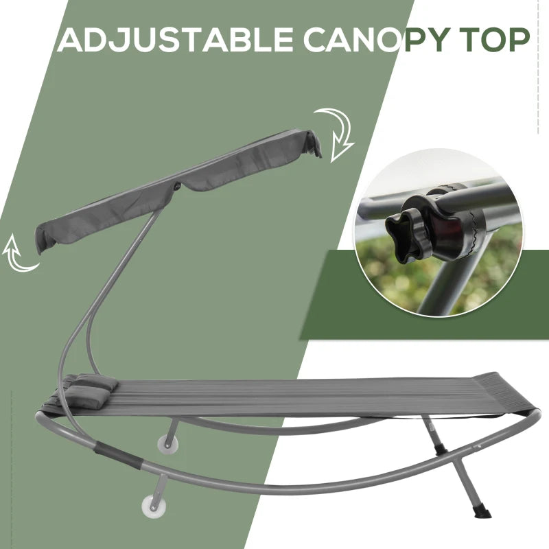 Outsunny Double Hammock Sun Lounger Bed Canopy Shelter Wheels 2 Pillows Patio Grey