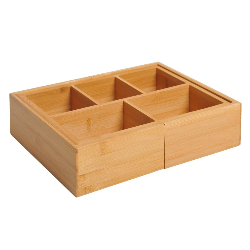 HOMCOM Bamboo Extendable Tray for Drawer with Dividers, 5-7 Compartments, Cutlery Organiser, Drawer Inserts, Natural